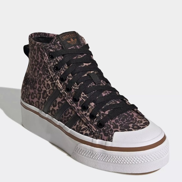 Adidas Originals Nizza Platform mid sneakers in black leopard print